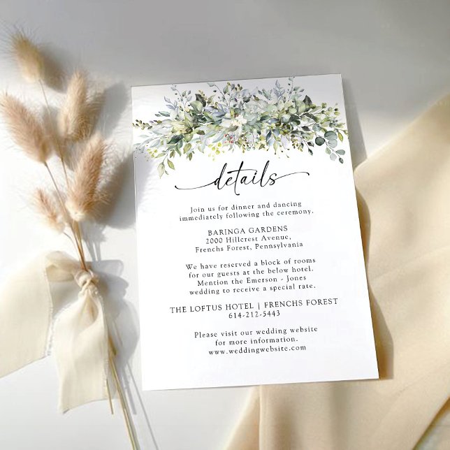 Greenery Floral Wedding Ceremony Details Card (Creator Uploaded)
