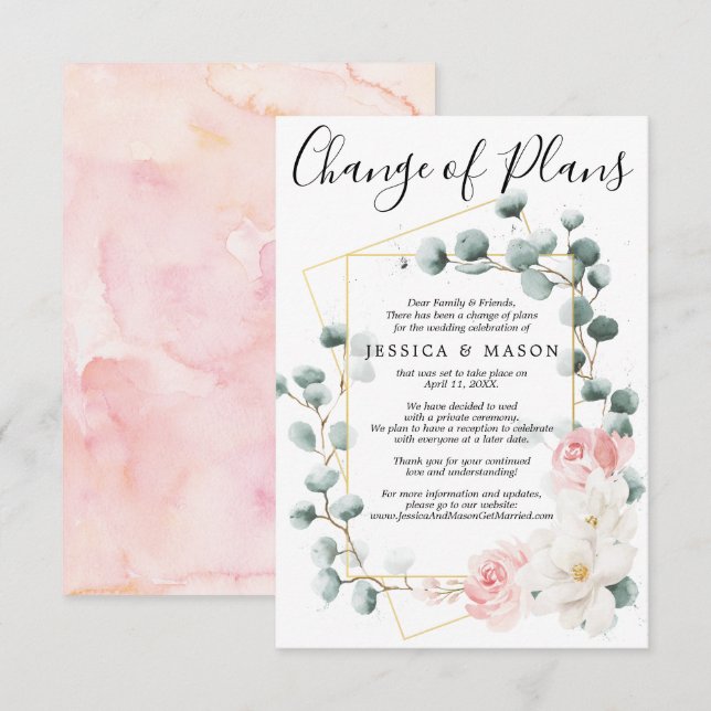 Greenery Floral Wedding Postponed Announcement (Front/Back)