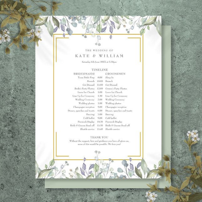 Greenery Floral Wedding Schedule Timeline (Greenery Floral Wedding Schedule Timeline)