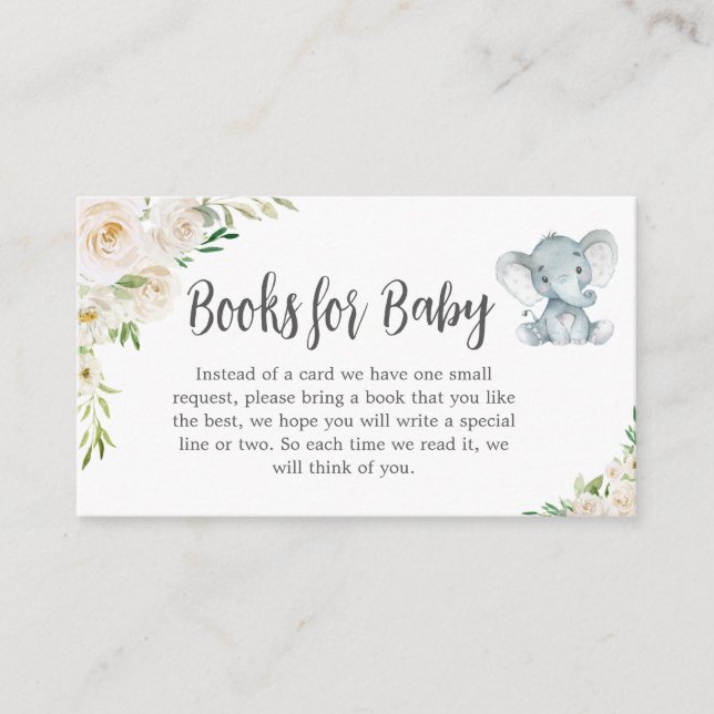 Greenery Floral White Elephant Books for Baby Enclosure Card (Front)