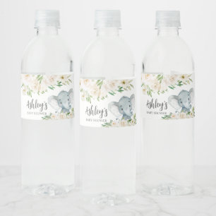 Greenery Floral White Elephant Water Bottle Label