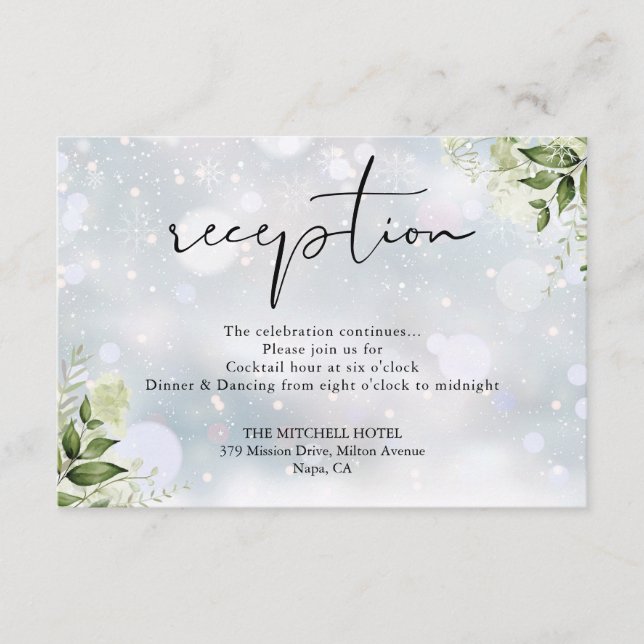Greenery Floral Winter Wedding Reception Enclosure Card (Front)