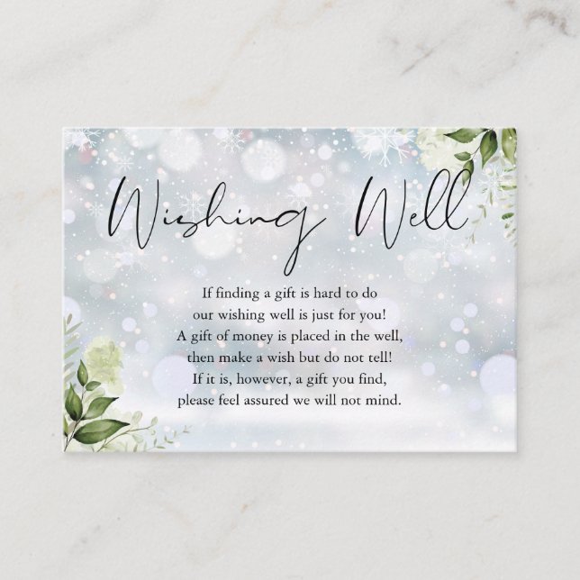Greenery Floral Wishing Well Winter Wedding Enclosure Card (Front)