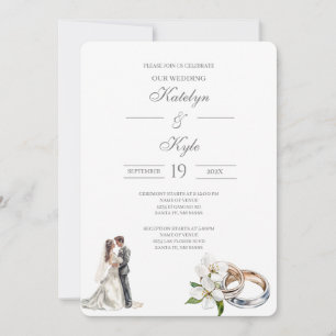Greenery floral with ring Spanish Wedding Invitation