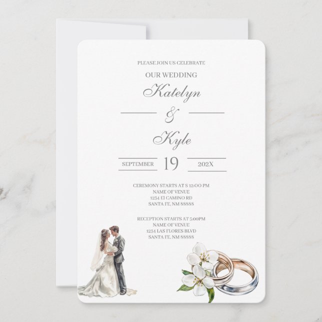 Greenery floral with ring Spanish Wedding Invitation (Front)