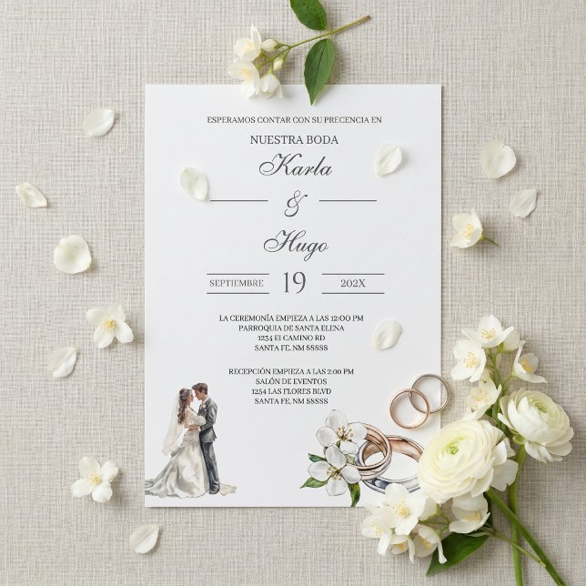 Greenery floral with ring Spanish Wedding Invitation (Creator Uploaded)