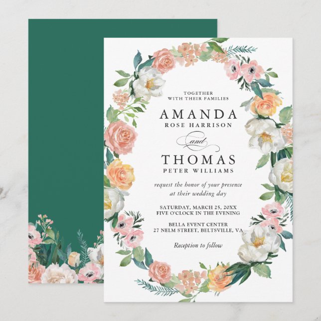 Greenery Floral Wreath Wedding Invitation (Front/Back)