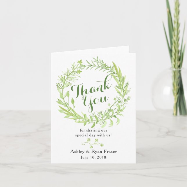 Greenery Floral Wreath Wedding Thank You Card (Front)