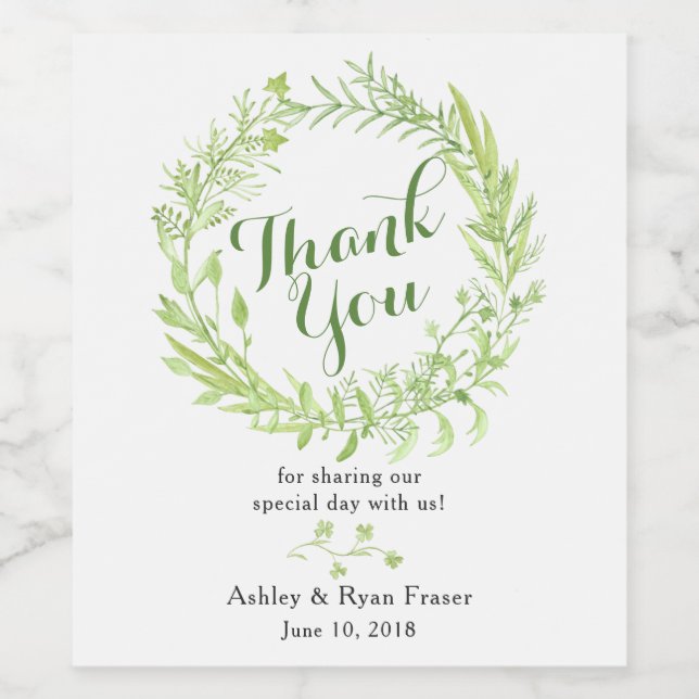 Greenery Floral Wreath Wedding Thank You Wine Label (Single Label)