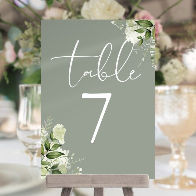 Greenery FloralSage Green Wedding Table Number (Greenery FloralSage Green Wedding Table Number)