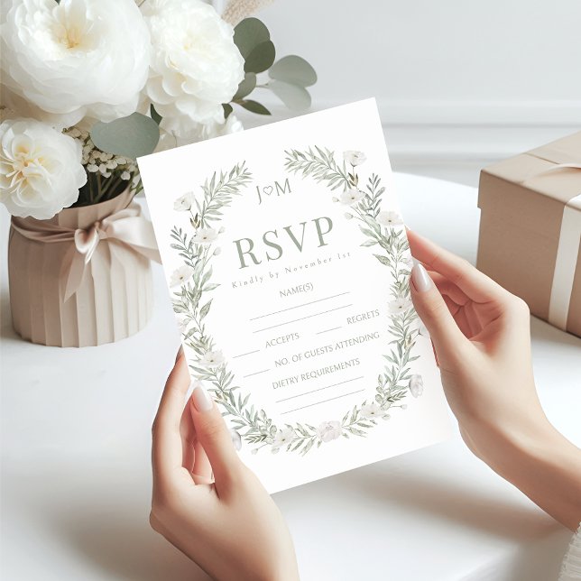 Greenery flower wreath rustic wedding RSVP cards (Creator Uploaded)