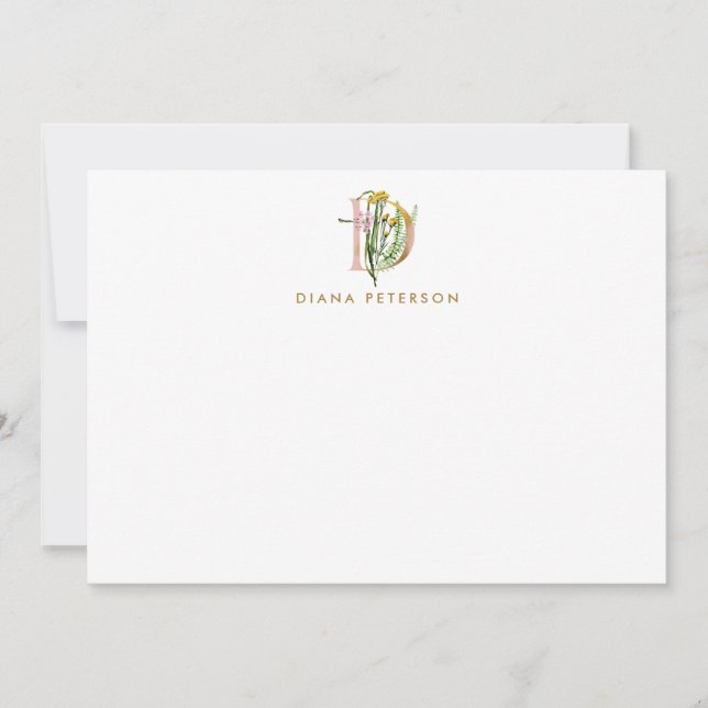 Greenery & Flowers Monogram Letter D Personalized Card (Front)
