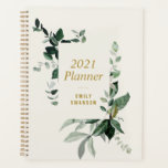 greenery foliage 2021 planner<br><div class="desc">A floral design with beautiful watercolor green leaves and foliage. You can edit the colours and text on this planner book.</div>