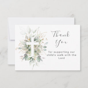 Greenery foliage Baptism Flat Thank You Card