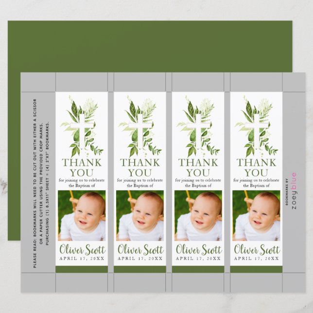 Greenery Foliage Baptism Photo Bookmark (Front/Back)