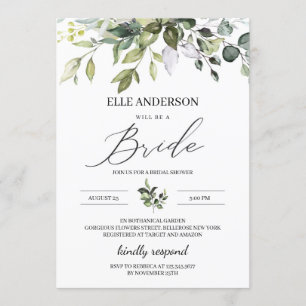 Greenery foliage boho modern bridal shower invitation