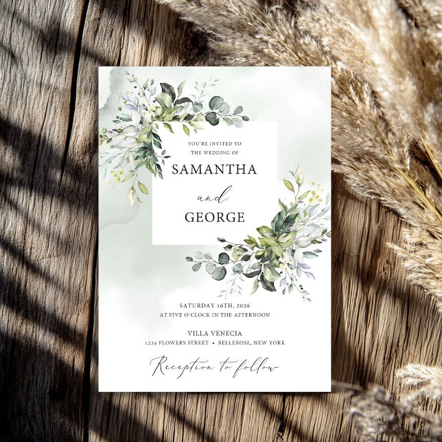 Greenery foliage boho modern eucalyptus wedding invitation (Greenery foliage boho modern eucalyptus wedding invitation)