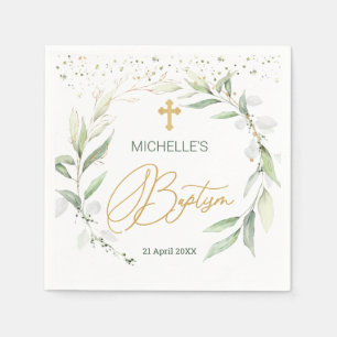 Greenery Foliage Cross Baptism Napkin