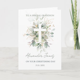 Greenery Foliage Cross Christening  Card