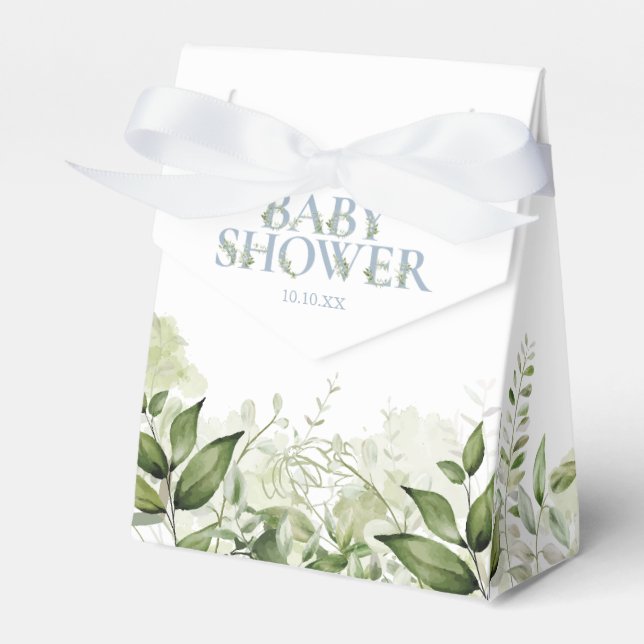 Greenery Foliage Dusty Blue Baby Shower Favour Box (Front Side)