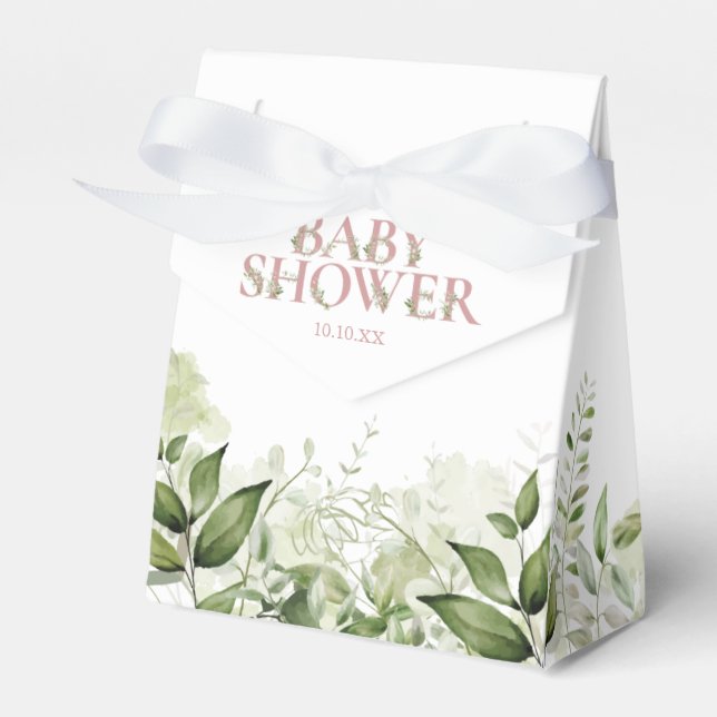 Greenery Foliage Dusty Rose Baby Shower Favor Box (Front Side)