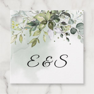 Greenery foliage eucalyptus leaves initials favour tags