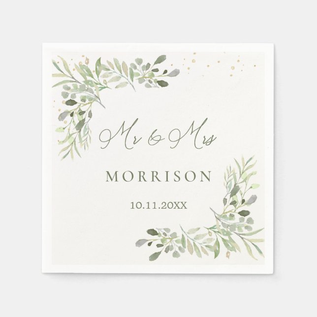 Greenery Foliage Eucalyptus Leaves Wedding Napkin (Front)