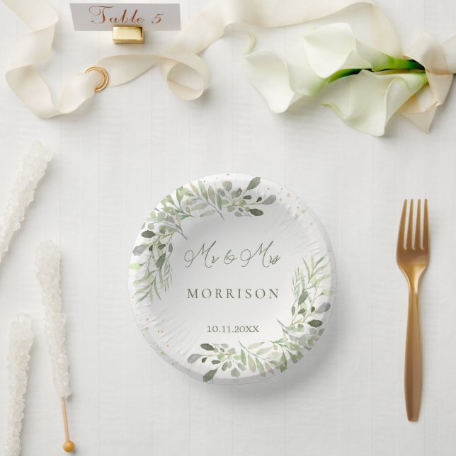 Greenery Foliage Eucalyptus Leaves Wedding Paper Plate (Wedding)