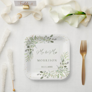 Greenery Foliage Eucalyptus Leaves Wedding Paper Plate