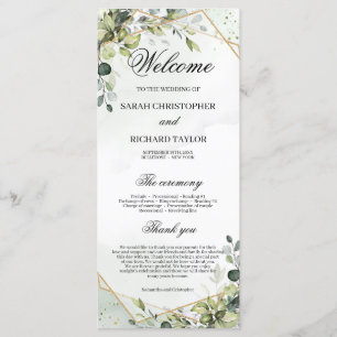 Greenery Foliage Faux Gold Geometric boho wedding Program