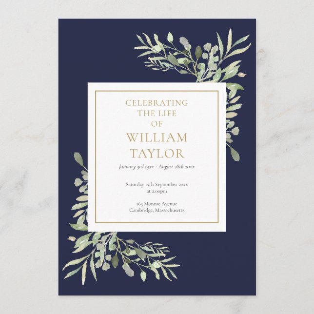 Greenery Foliage Funeral Memorial Order Of Service Program (Front)