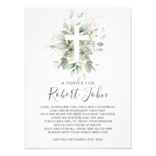 Greenery Foliage Gender Neutral Baptism Prayer  Photo Print