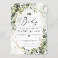 Greenery foliage gold geometric frame oh baby