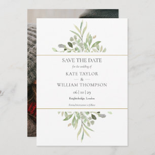 Greenery Foliage Gold Geometric Photo Wedding Save The Date