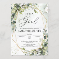 Greenery foliage gold hexagonal frame It's a girl