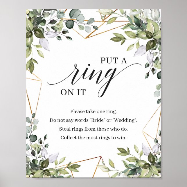 Greenery foliage gold put a ring on it game sign (Front)