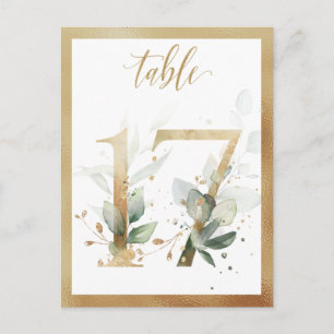 Greenery Foliage Gold Table Numbers, Table 17 Card