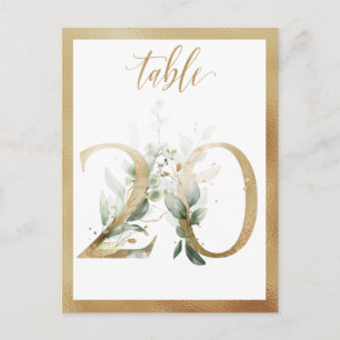 Greenery Foliage Gold Table Numbers, Table 20 Card