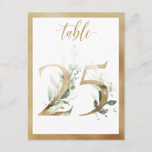 Greenery Foliage Gold Table Numbers, Table 25 Card