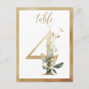 Greenery Foliage Gold Table Numbers, Table 4 Card