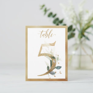 Greenery Foliage Gold Table Numbers, Table 5 Card