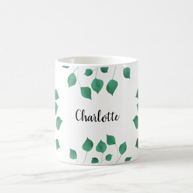 Greenery foliage green name script coffee mug (Center)