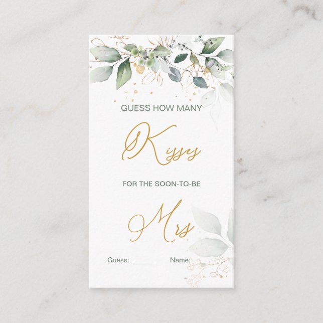 Greenery foliage Guess How Many Kisses Game Enclosure Card (Front)