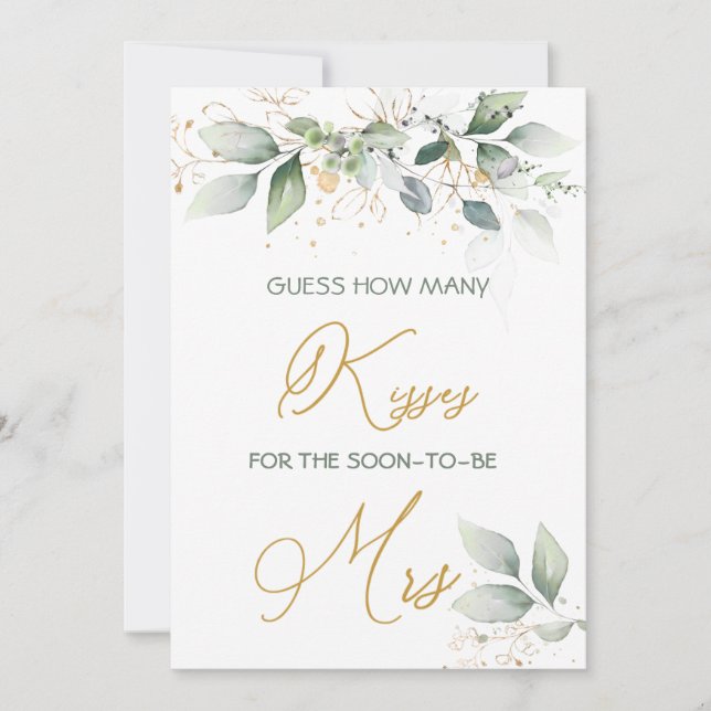 Greenery foliage Guess How Many Kisses Game Invitation (Front)