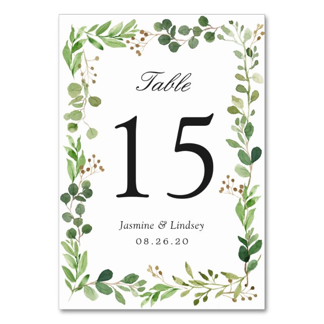 Greenery Foliage Leaves Border Frame Wedding Table Number (Front)