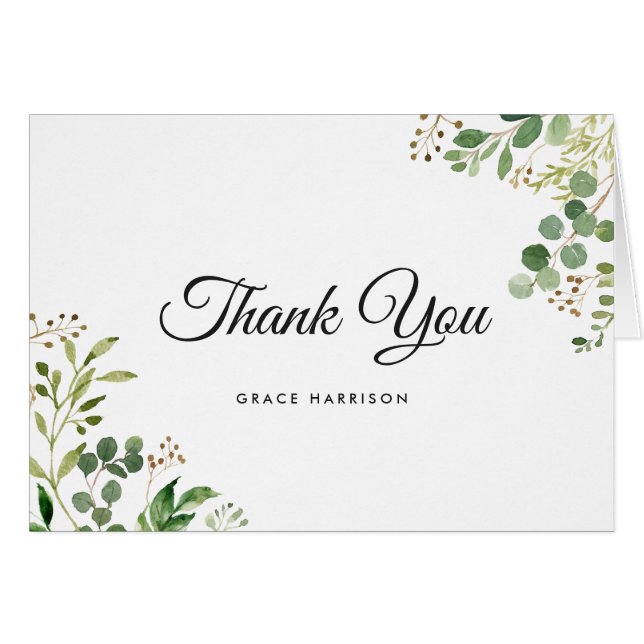 Greenery Foliage Leaves Elegant Thank You (Front Horizontal)
