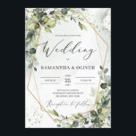 Greenery foliage leaves gold geometric wedding invitation<br><div class="desc">Greenery foliage leaves gold geometric wedding invitation,  Contact me for matching items or for customization,  Blush Roses ©</div>