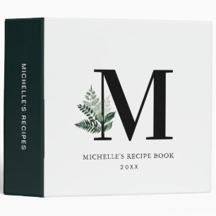 Greenery foliage monogram recipe book binder