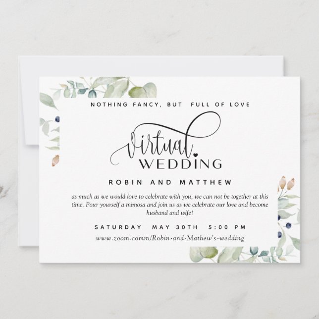 Greenery Foliage, Online Virtual Wedding Invitation (Front)