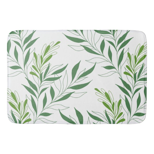   Greenery Foliage Pattern Elegant Green And White Bath Mat (Front)